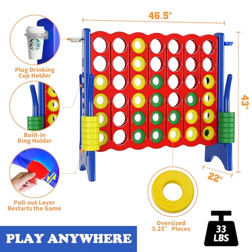 Oversized 4 in a Row Connect Game with Giant Carry Bag, 4 ft Wide, Indoor & Outdoor, Red & Blue I9291