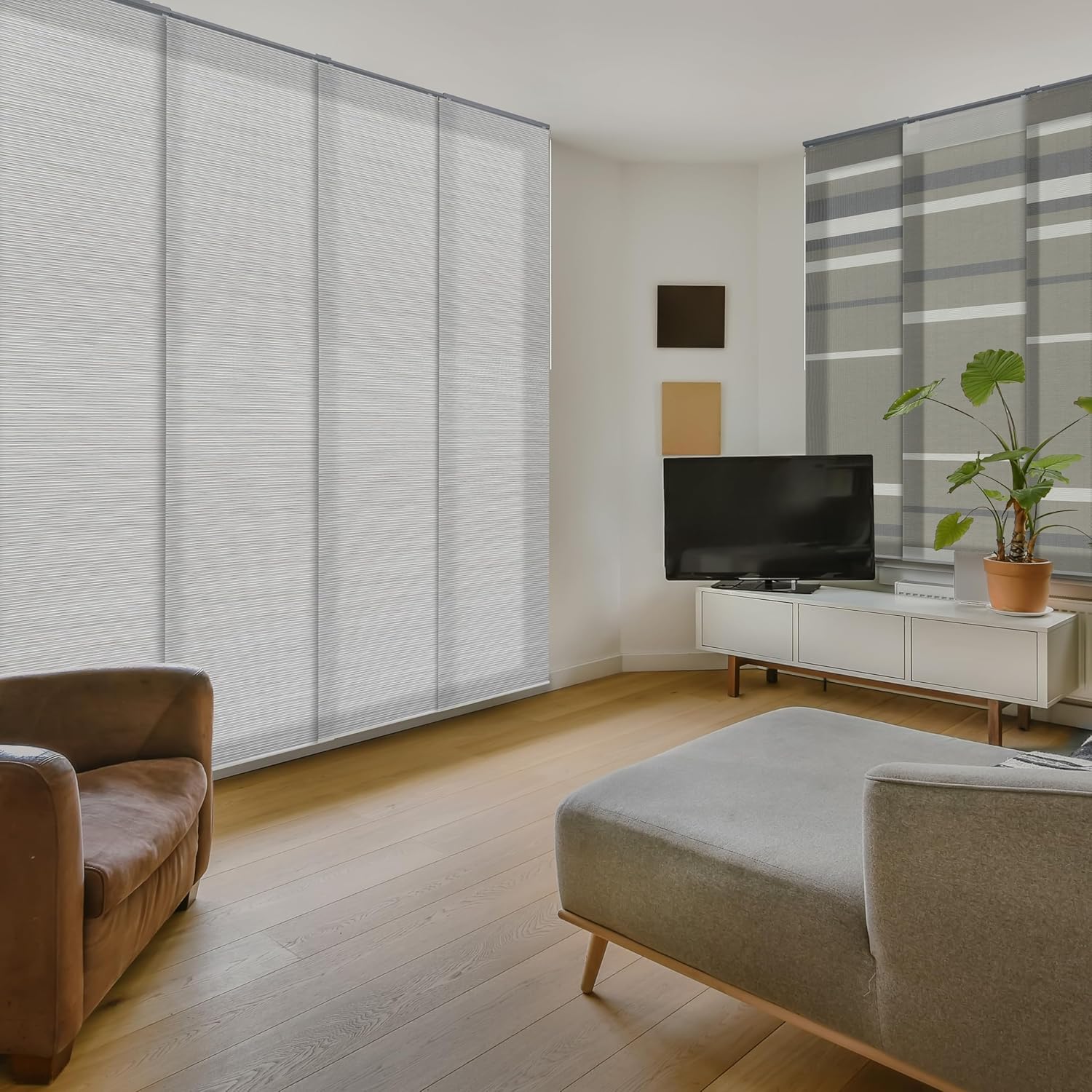 GoDear Design Adjustable Vertical Blinds, Panel Track Blinds, Sliding Glass Door Blinds, Closet Doors, Room Dividers, Extendable Track from 45.8" to 86" W, Trimmable Panel Curtains Up to 96" H, Marble