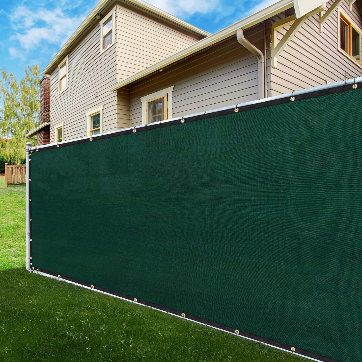 ShadeMart 5' x 50' Green Fence Privacy Screen Windscreen Shade Fabric Cloth HDPE, 90% Visibility Blockage, with Grommets, Heavy Duty Commercial Grade, Cable Zip Ties Included (We Customize Size)