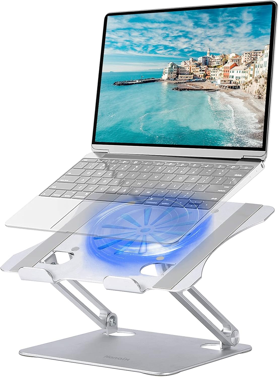 Laptop Stand with Fan, Laptop Riser Computer Stand for Laptop Foldable & Height Adjustable, Compatible with MacBook Air Pro, Dell, HP, Notebook 10-17.3” Sliver