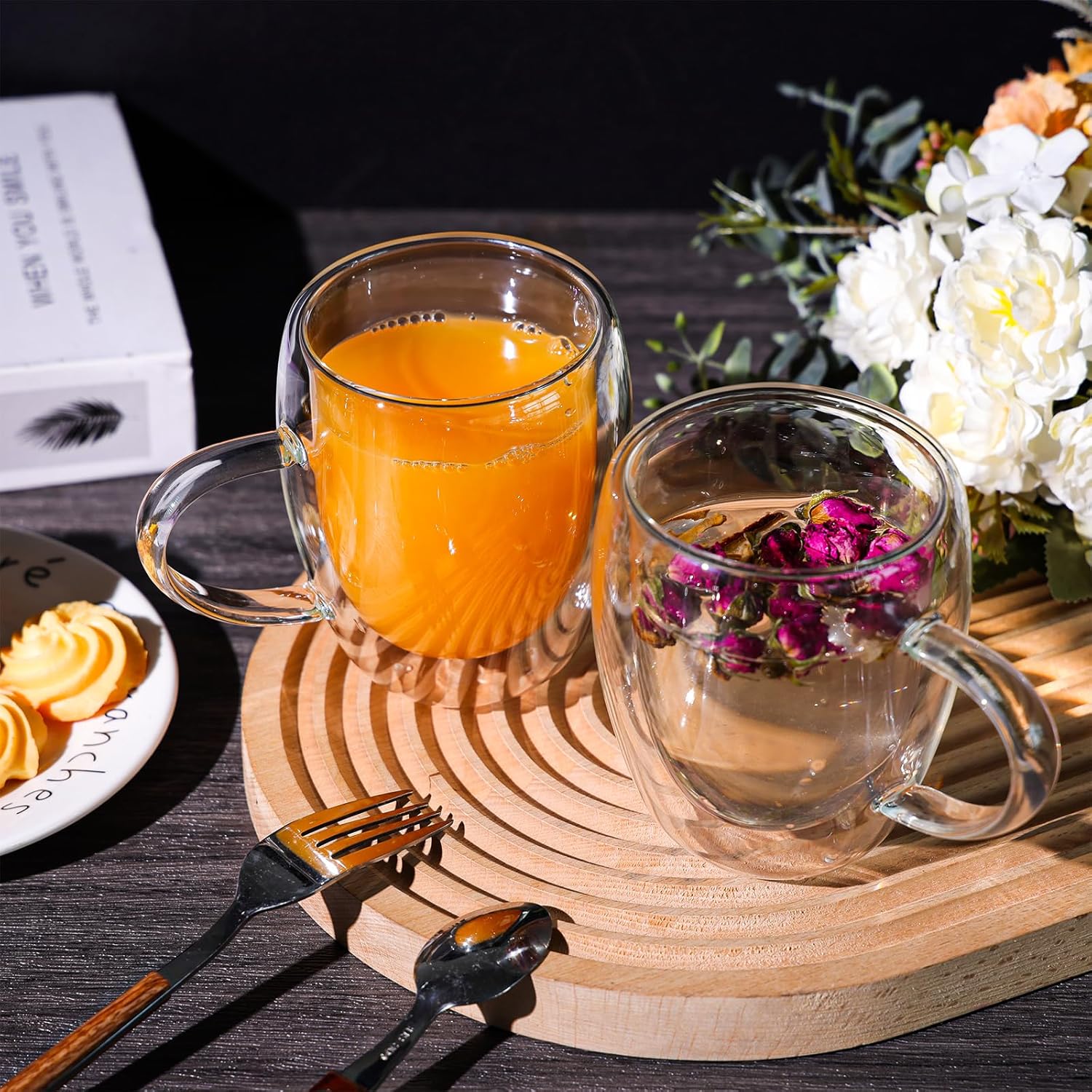 Moretoes 12oz Double Walled Clear Glass Coffee Mugs, Set of 2 T3680