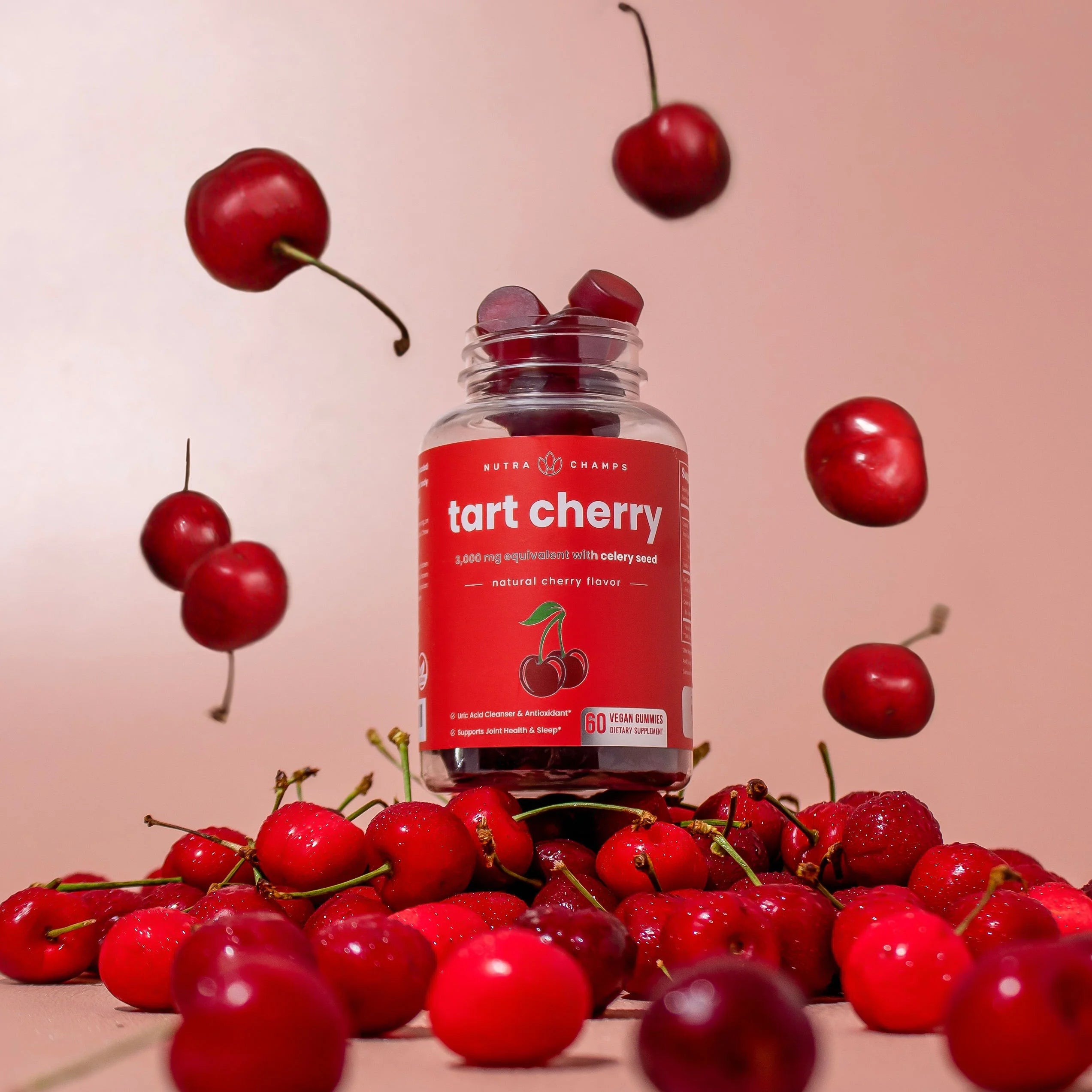 NutraChamps Tart Cherry Gummies 3000mg with Celery Seed Extract, 120 Count T314