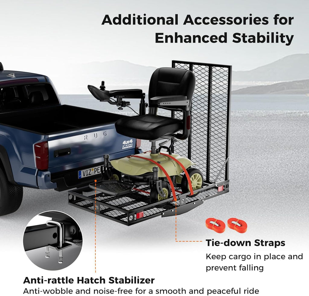 Mobility Scooter Carrier 500 LBS Capacity Hitch Mount with Foldable Ramp W8335