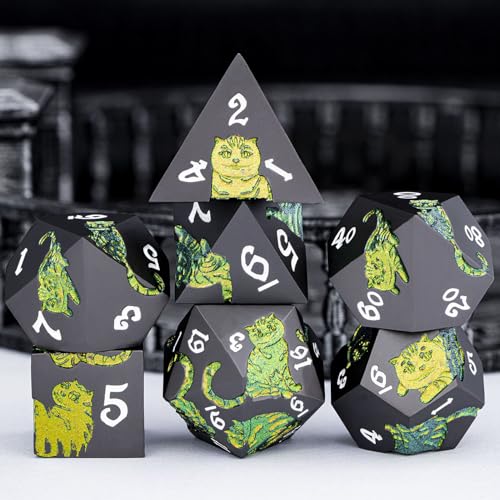 Metal DND Cat Dice 7PCS Polyhedral RPG Dice Set with Gift Case B373640