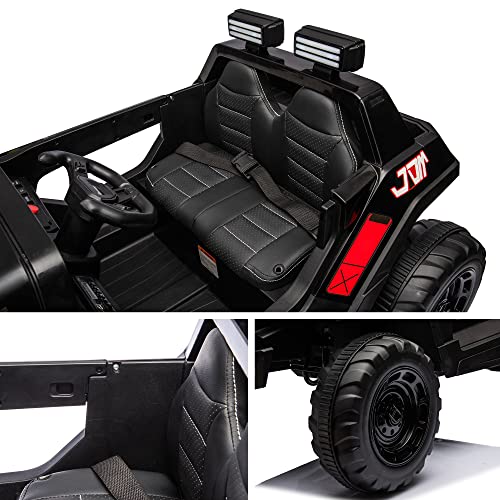 24V Electric Ride on Truck for Kids, 2-Seater Leather Seats, Bluetooth Music, Black V890810