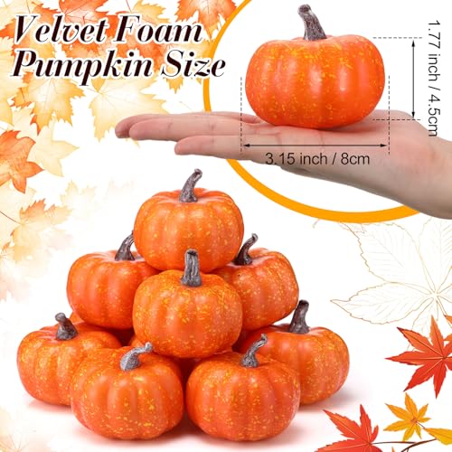 Liliful 50 Pcs 3.15 Inch Artificial Foam Pumpkins for Fall Halloween Decor D78141