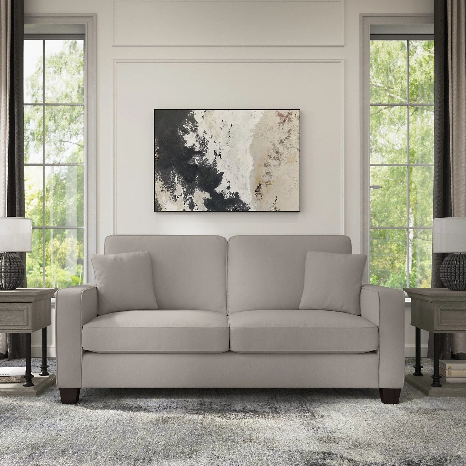 Stockton 73W Sofa in Beige Herringbone Fabric H38552
