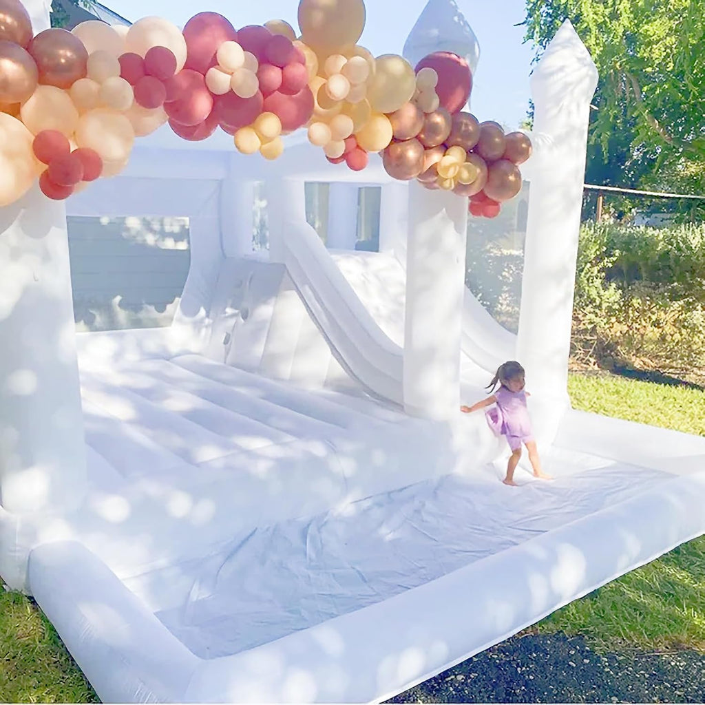 White Bounce House with Slide Ball Pit Blower Oxford Cloth Inflatable 15FTx 13FT Large White Bounce House Bouncy Castles for Kids Adult Birthday Party Wedding Garden Children's Day Gift