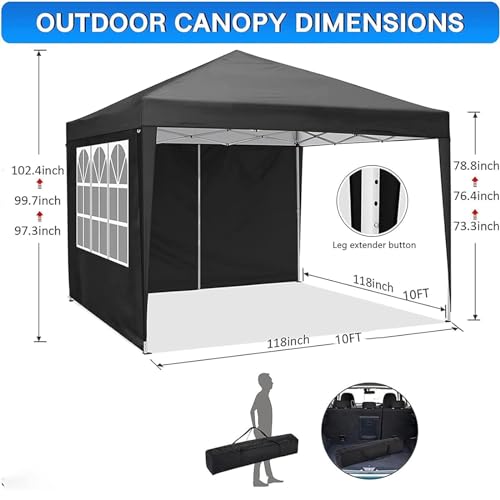 10x10 Pop Up Canopy Tent with 4 Removable Sidewalls, Waterproof, Black Q535