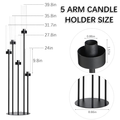 Matte Black 5 Arm Candelabra with Acrylic Shades for Table Centerpiece W6999