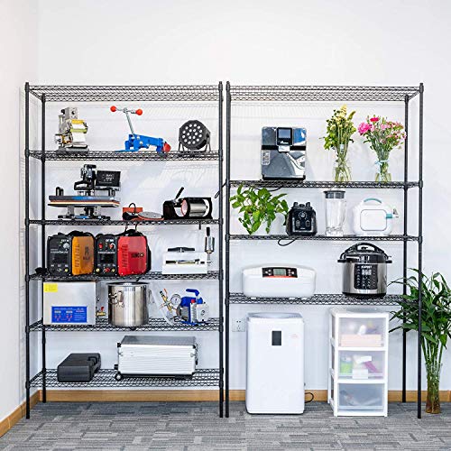 Metal Shelf 6 Tier Wire Shelving Unit with Wheels, Heavy Duty Storage Rack, Black K5176