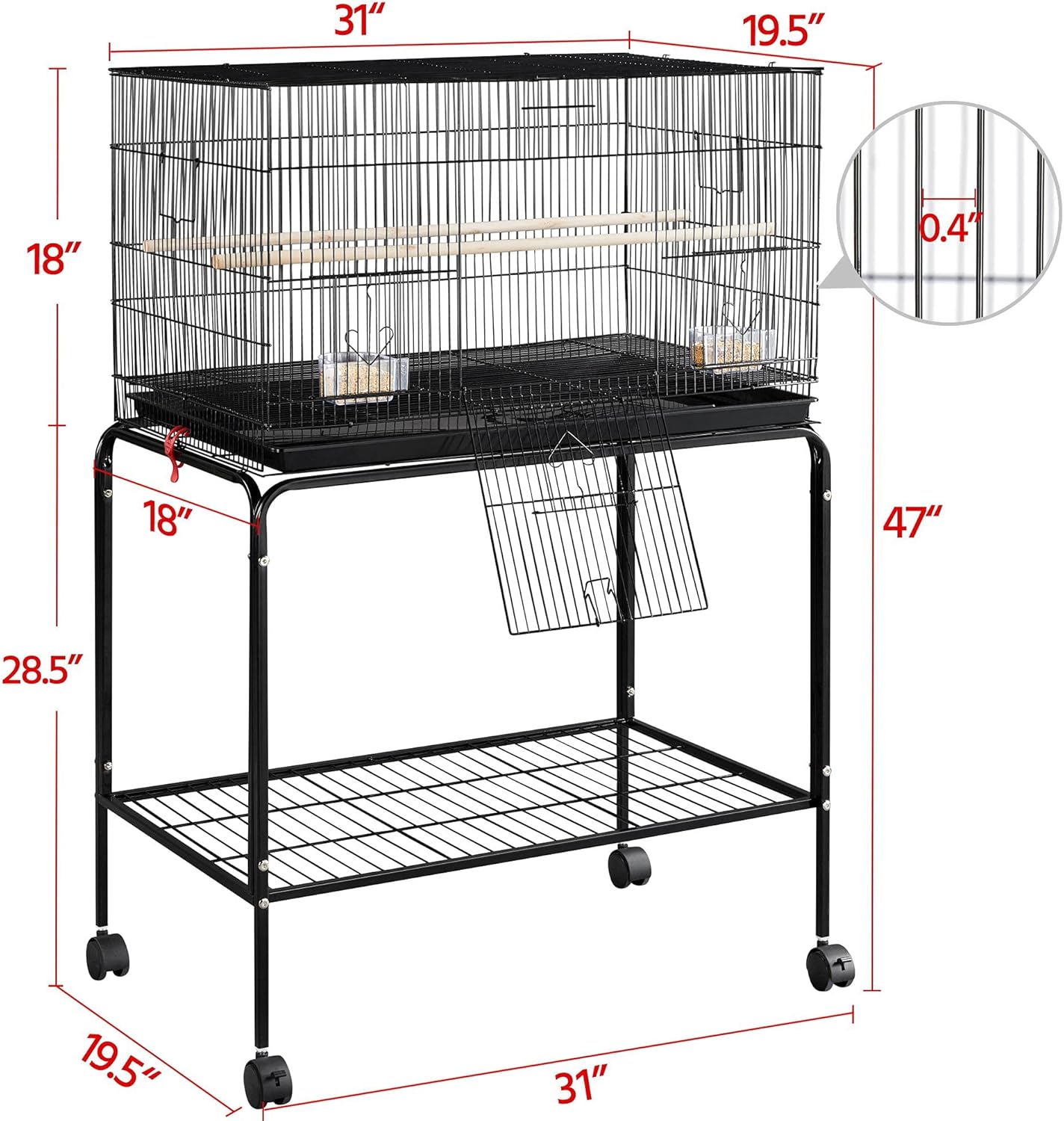 Yaheetech 65-inch Flight Bird Cage with Detachable Rolling Stand, Black W9099