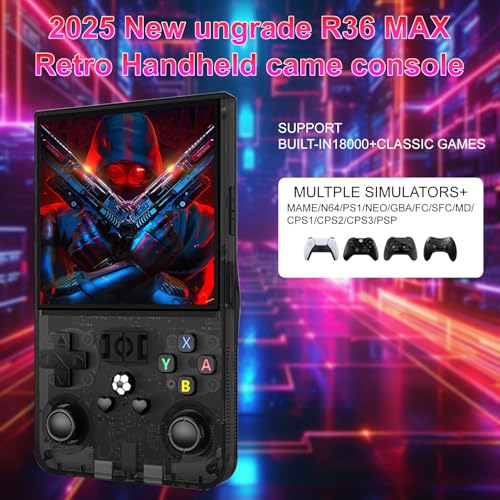 R36Max Retro Handheld Game Console with 4-Inch IPS Screen, 64GB, Black P314194