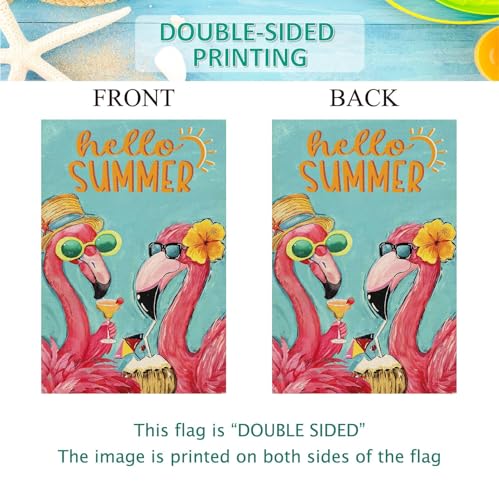 Baccessor Hello Summer Garden Flag Double Sided 12.5x18 Inch Pink Flamingo Tropical Beach Q202