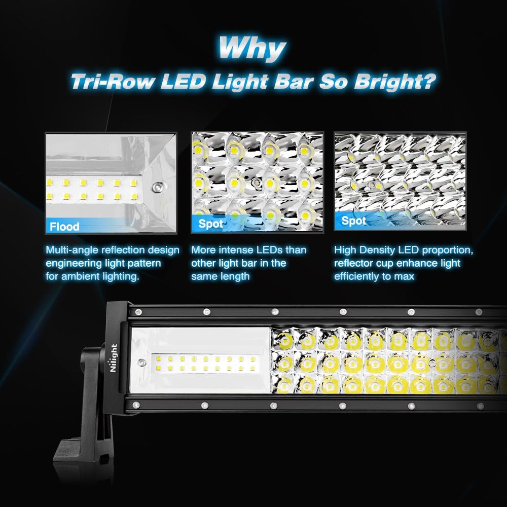 Nilight 18016C-A LED Light Bar 22Inch 270W Triple Row Combo Beam Driving Lights for Trucks H625630