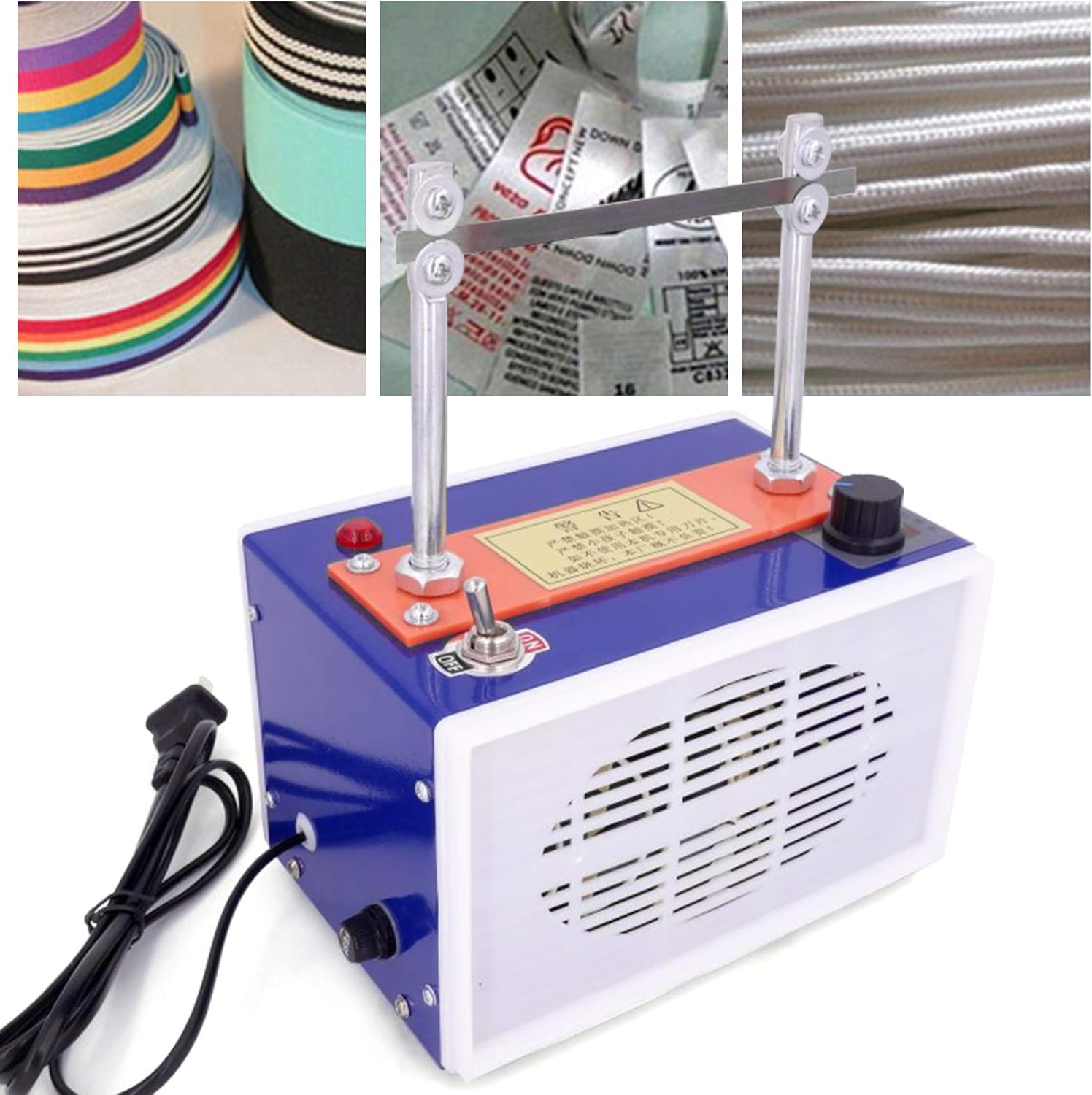 Heavy Duty Hot Knife Rope Cutter, 110V Desktop Ribbon Cutting Machine with 3 Blades L433
