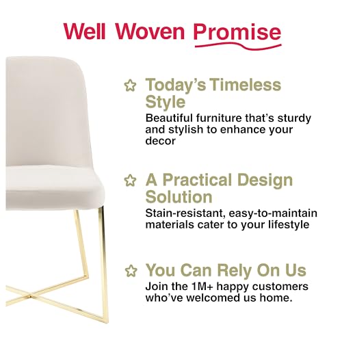 Well Woven Rachelle Velvet Accent Chairs Set of 2 Ivory with Gold Metal Legs J854358