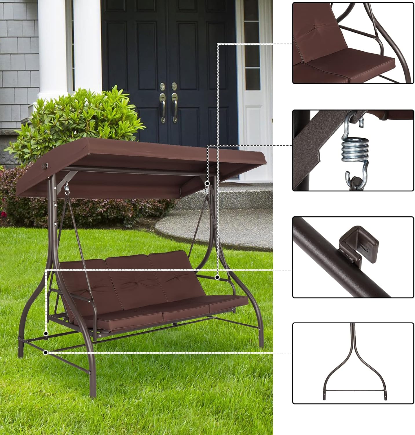 NA Steel Swing Outdoor Patio Seat with Cushion and Canopy O288434