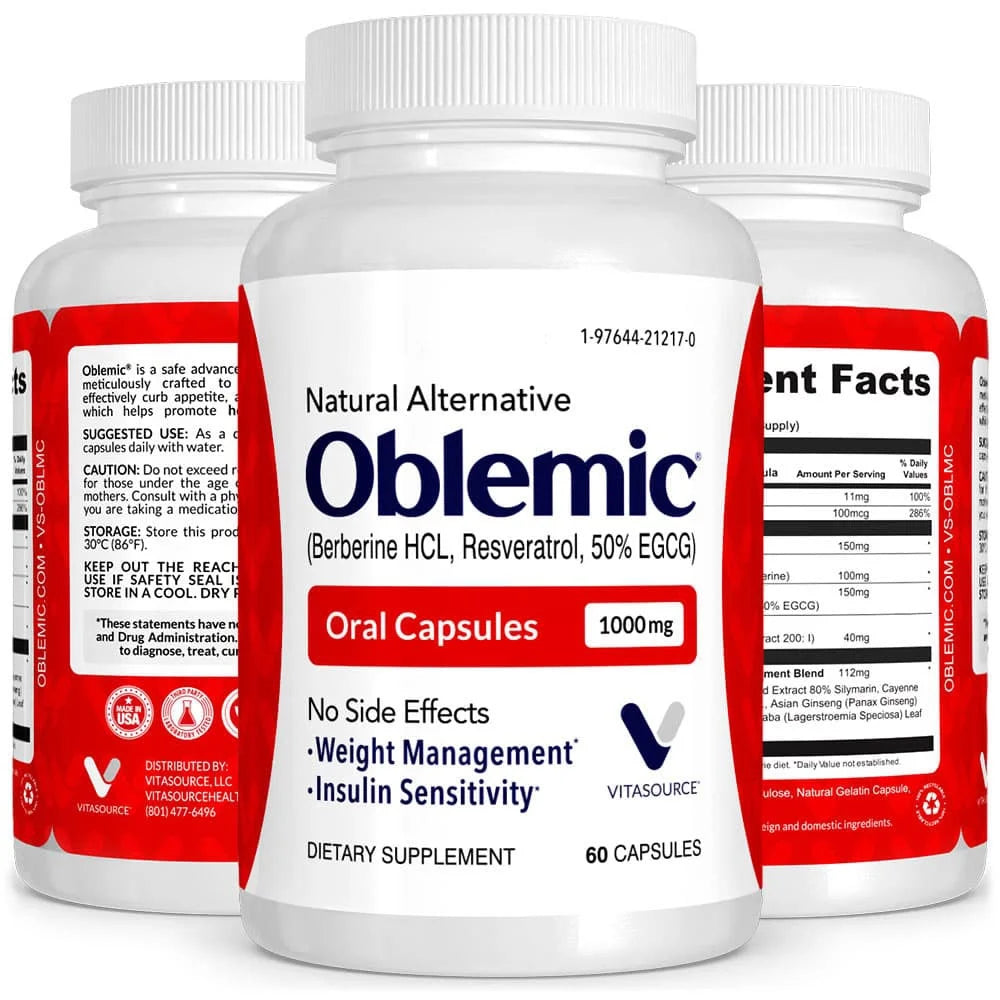 Oblemic Natural Oral Capsules, Plant Based Vitality Supplement with Berberine, 60 Count B2396