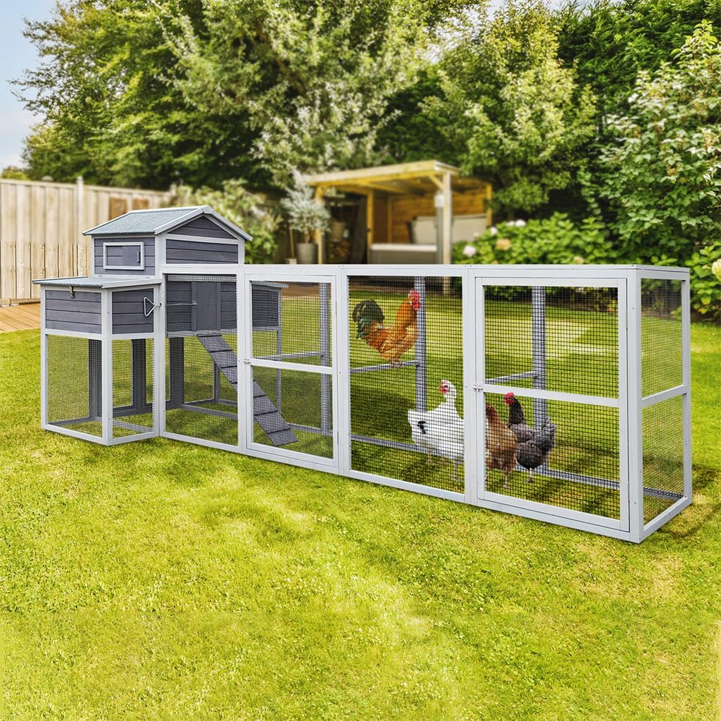 Chicken Coop 150" Extra Large Wooden Hen House with Run for 6-10 Chickens M3988