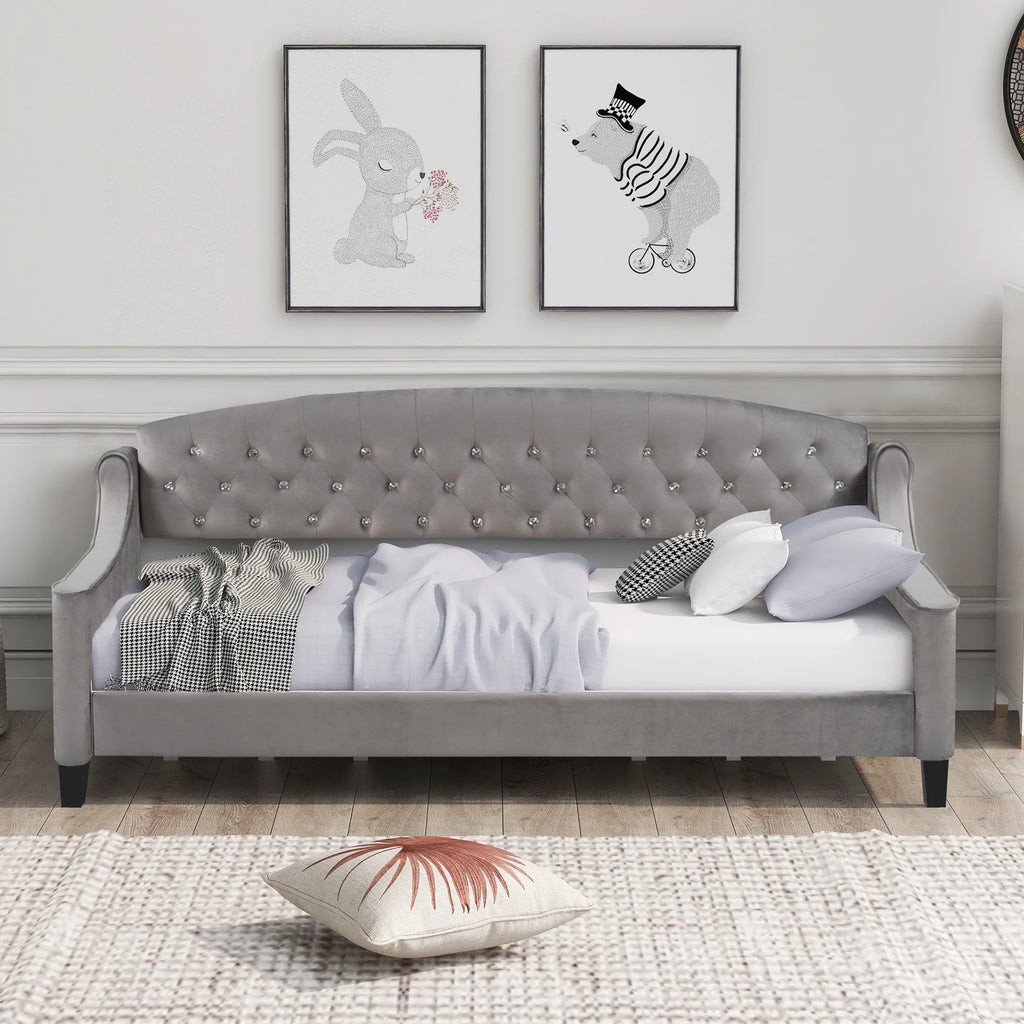 Euroco Twin Size Tufted Button Daybed Gray X460649