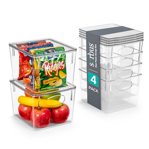 Sorbus Small Plastic Storage Bins - for Kitchen Organization, Pantry Organizers and Storage, Fridge Organizer, Cabinet Organizer, Refrigerator Organizer Bins - Clear Storage Bins (2 pack)