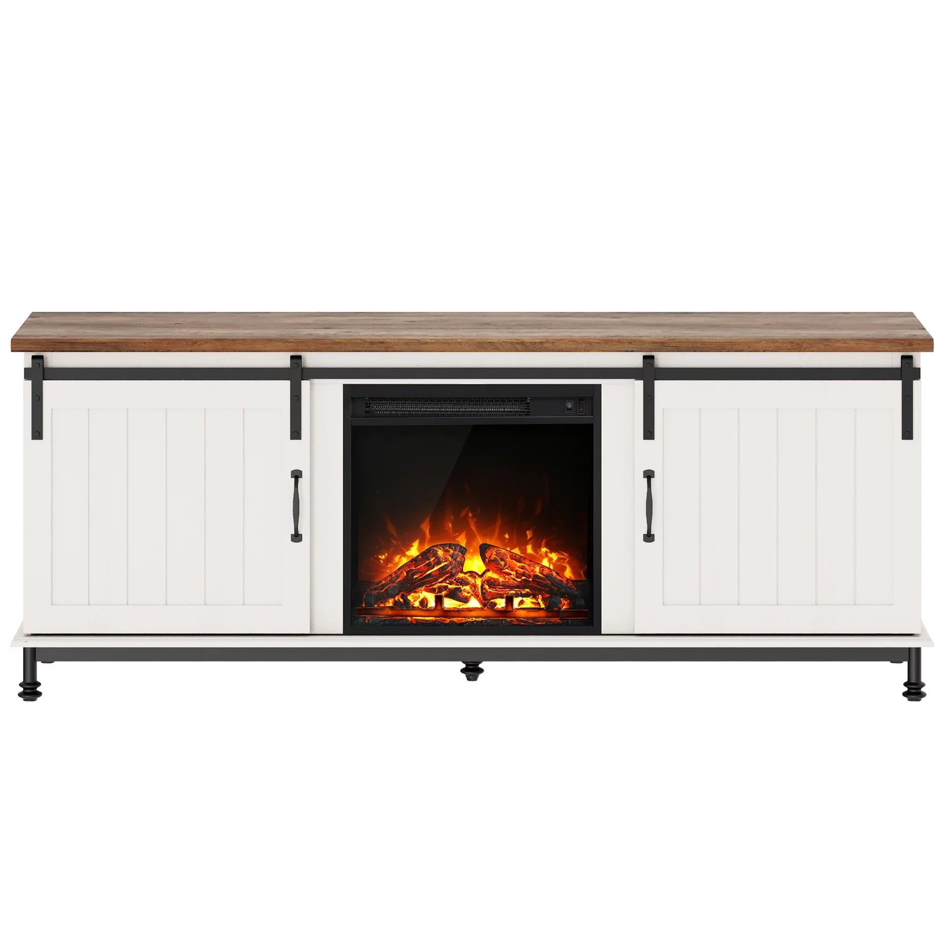 WAMPAT TV Stand with Electric Fireplace for 65 75 Inch TV, Sliding Barn Door, White I8331