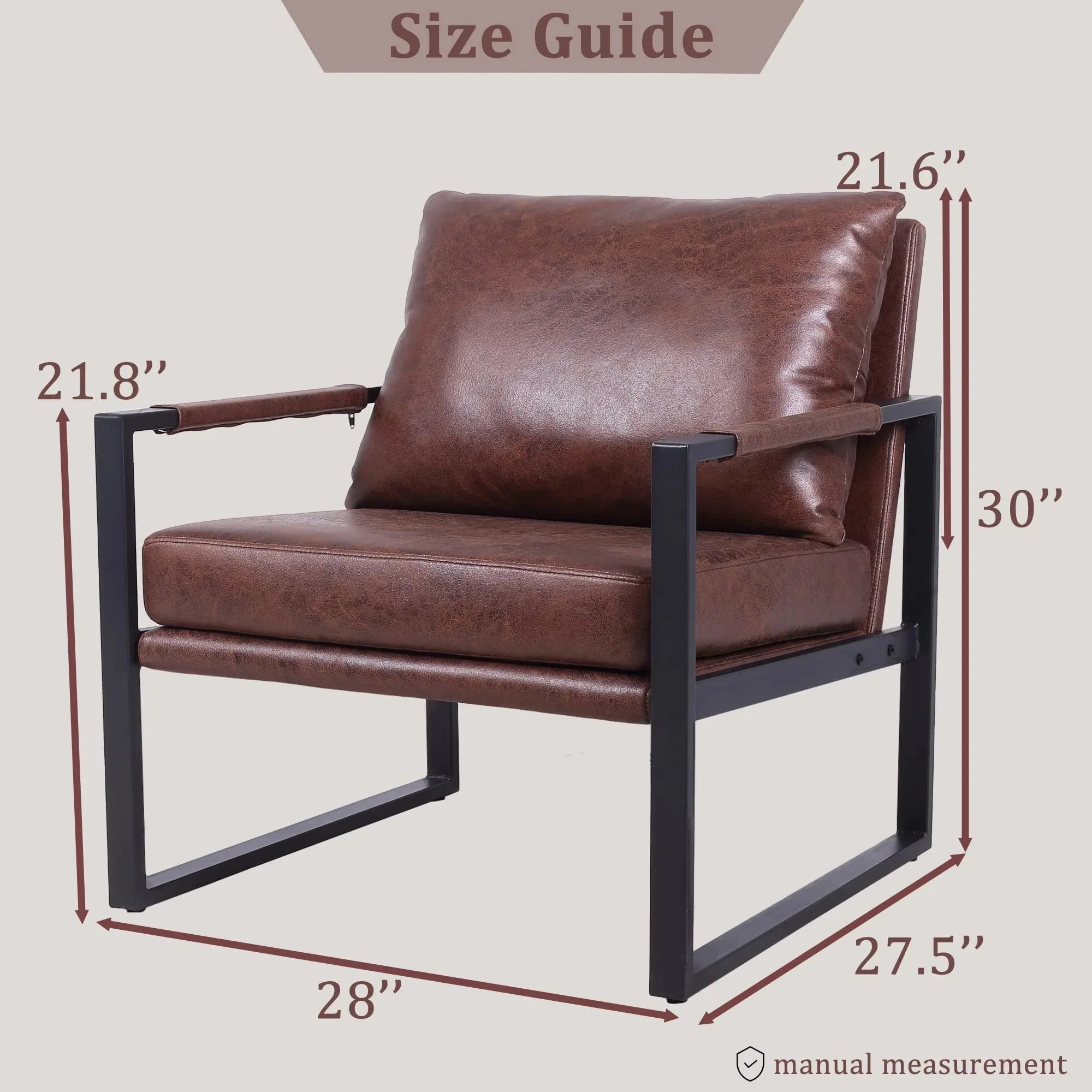 Mid Century Modern Accent Chair Faux Leather with Metal Frame Brown Q8288
