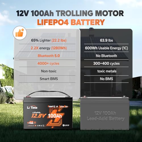 LiTime 12V 100Ah Group 31 Bluetooth LiFePO4 Trolling Motor Battery H124507