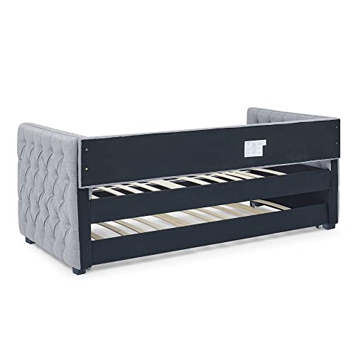 Fabric Upholstered Twin Daybed with Trundle, No Box Spring Needed F868722
