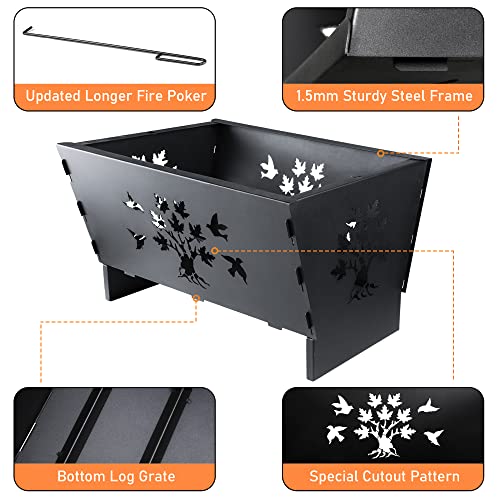 28 Inch Rectangle Cast Iron Fire Pit for Patio with Fire Poker and Metal Grate N429194