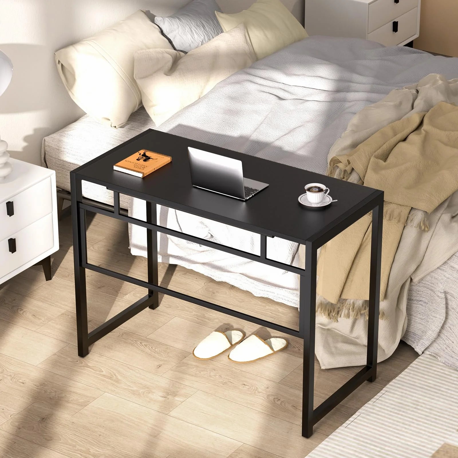 Foldable Desk for Small Spaces, No-Assembly Computer Desk, Black A101