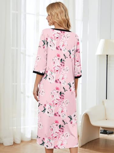 PITINAN Moo Moo Nightgown Zip up House Dress for Women Long Lounge Dress S-3XL K88118