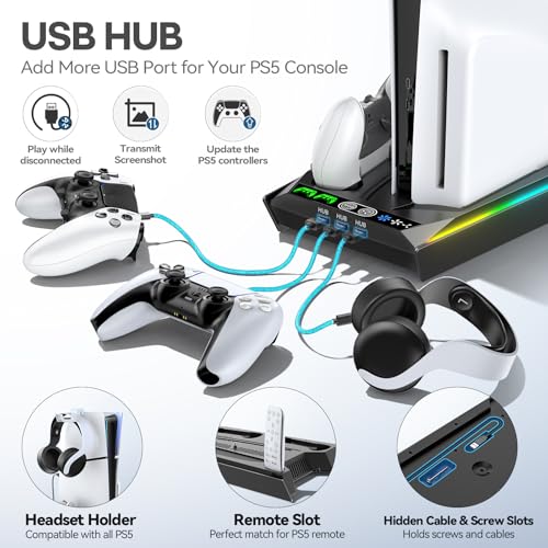 PS5 Stand with Cooling & Charging Station for Disc & Digital Console U78876