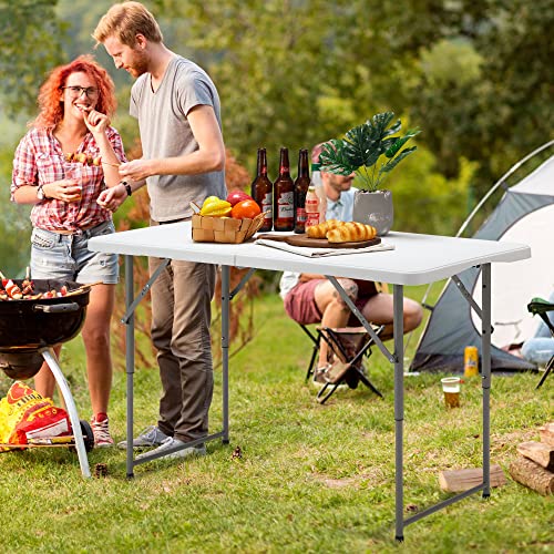 EROMMY Folding Picnic Table, 4ft Portable Plastic with Adjustable Height C1673