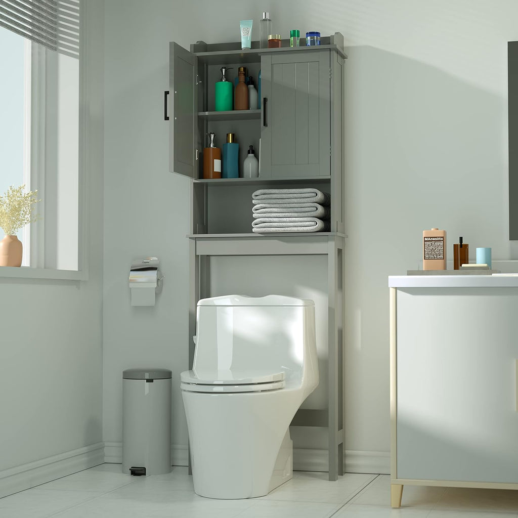 Over The Toilet Storage Bathroom Organizer and Small Freestanding Cabinet W/Adjustable Shelf & Storage Rack, Bathroom Space Saver, Grey