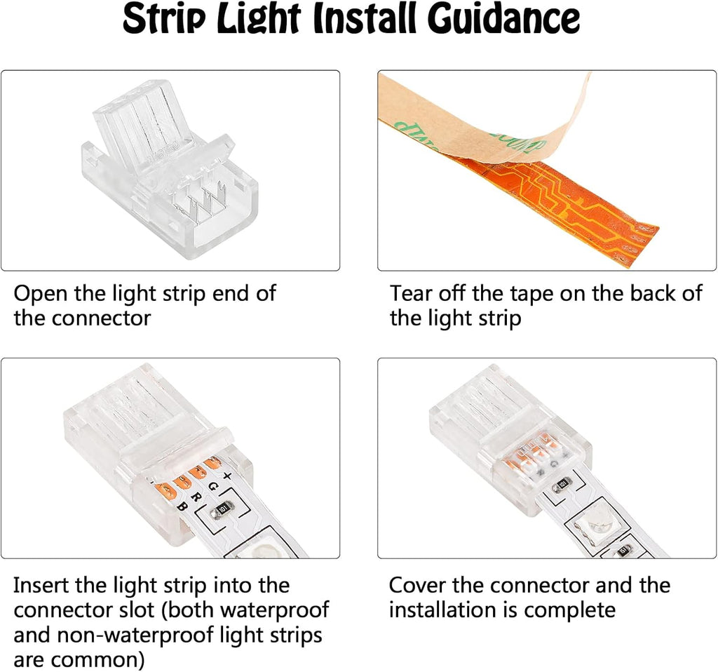 SUPERNIGHT 4 Pin LED Connector for 10mm RGB 5050 LED Strip Lights with Extension Cable P335594