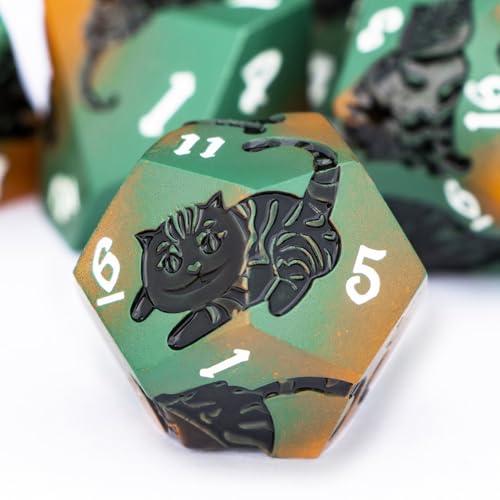 Metal DND Cat Dice 7PCS Polyhedral RPG Dice Set with Gift Case B373640