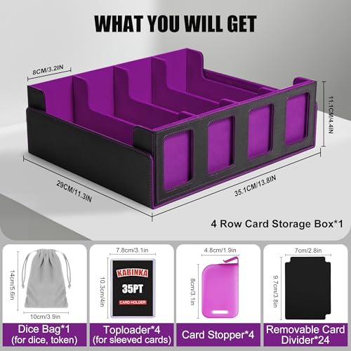 Trading Card Storage Box with Commander Display, 5-Row Deck Case, Black Purple B7043