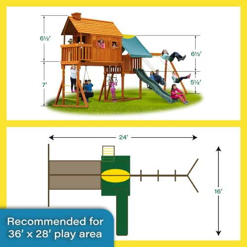Fantasy Tree House Cedar Wood Swing Set with Built-in Clubhouse and Wave Slide K596052