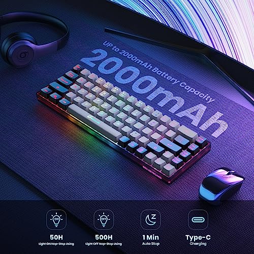 Wireless Gaming Keyboard 68 Keys Rechargeable Backlit Anti-ghosting for PC Laptop PS5 Xbox Mac Black-Grey E802634