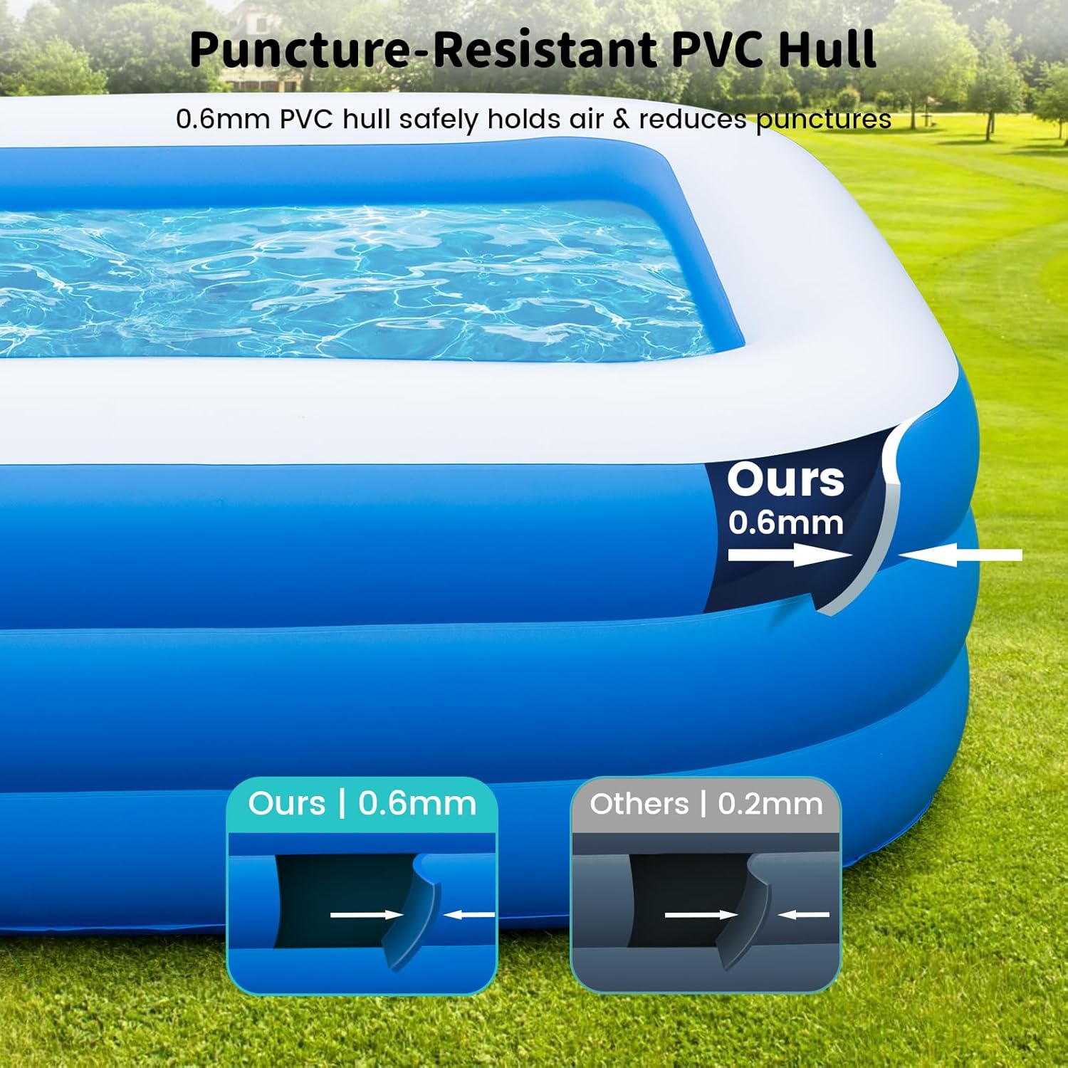 azamine Extra Large Inflatable Pool for Adults with Pump, Outdoor Family Swimming Pool Y4007