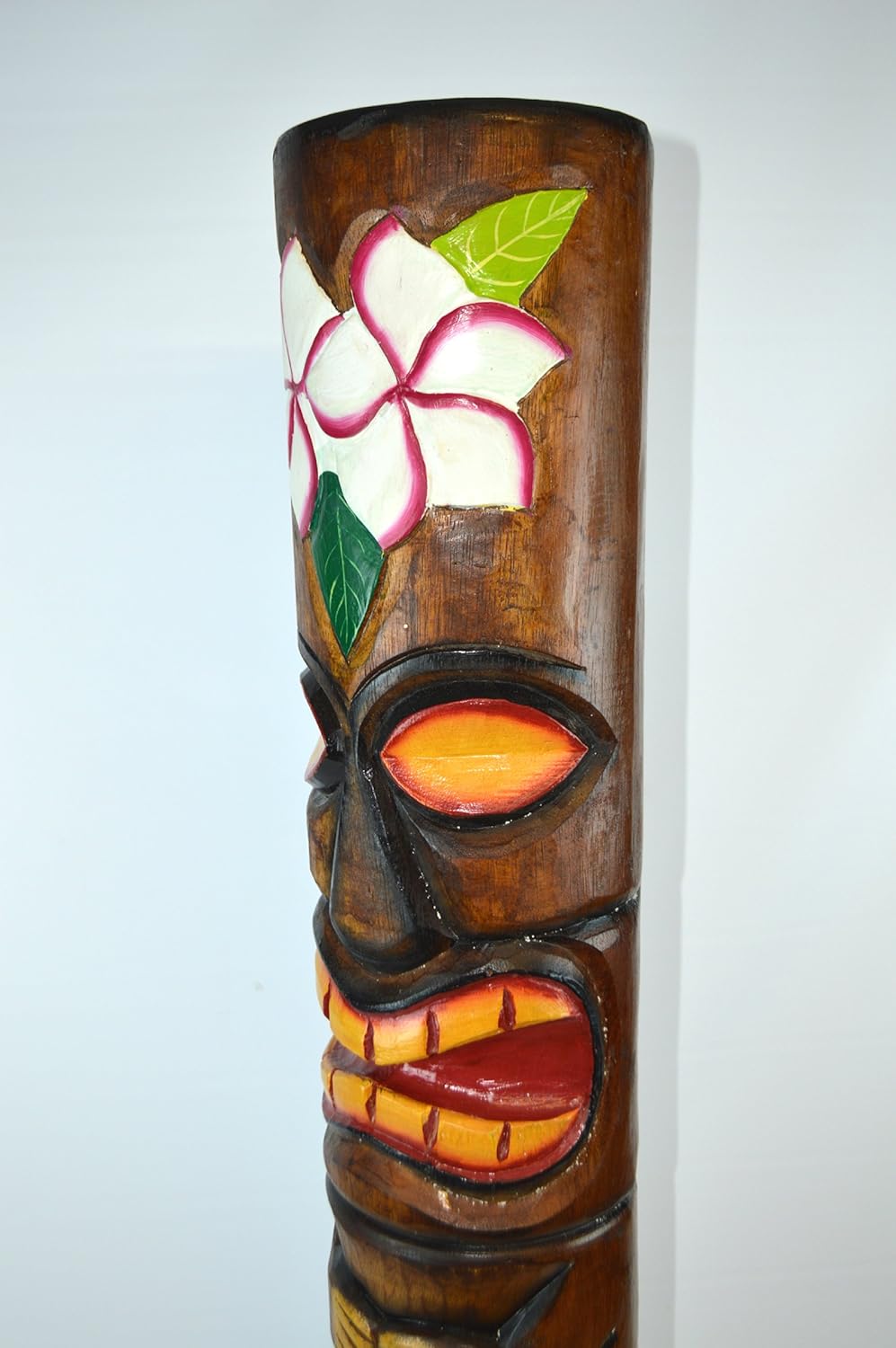 Hand Carved Wood Hibiscus Plumeria Tiki Totem Pole Statue 3 FT R6662