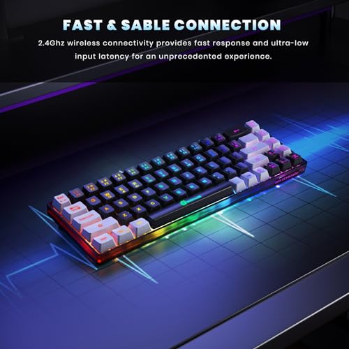 Wireless Gaming Keyboard 68 Keys Rechargeable Backlit Anti-ghosting for PC Laptop PS5 Xbox Mac Black-Grey E802634