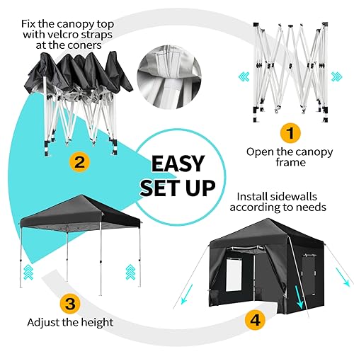 10x10 Pop Up Canopy Tent with 4 Removable Sidewalls, Black U616907
