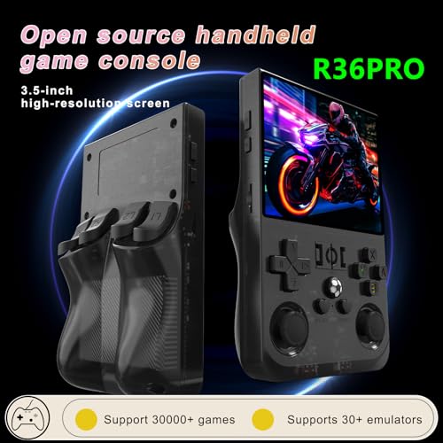 R36Max Handheld Game Console, 4.0 Inch IPS, 64GB, 4000mAh, New Black Y517