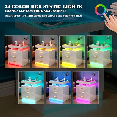 HNEBC LED Nightstand with Wireless Charging Station, 3 Drawers, Black S73582