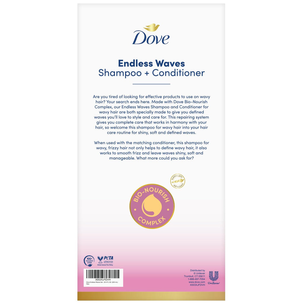 Dove Shampoo and Conditioner Set Sulfate Free for Wavy Curly Hair, Anti-Frizz, 20.4 Oz C5958