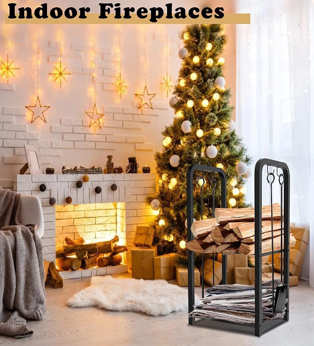 Artibear 4ft Outdoor Firewood Rack with Indoor Storage Holder, Black G680099