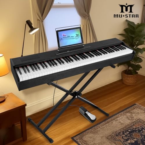 MUSTAR MDP-1300 Digital Piano 88 Key Weighted Hammer Action Keyboard with Stand, White E748